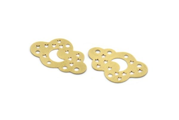 Brass Cloud Charm, 6 Raw Brass Crescent Moon And Star Patterned Charms, Cloudy Charms, Star Charms, Findings (22x35x0.60mm) A6372 For Cheap - Image 3