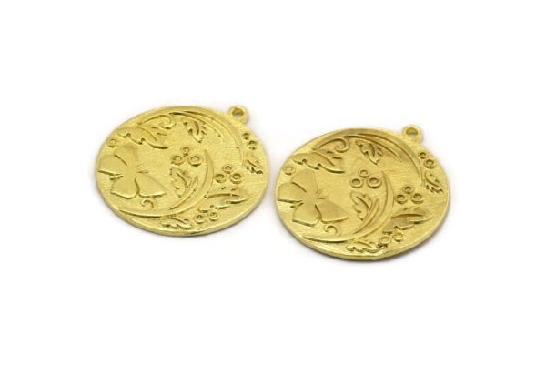 Brass Round Charm, Raw Brass Butterfly Charm With 1 Loop, Leaf Charms, Findings (30x27x1.5mm) N2243 Online Sale - Image 2