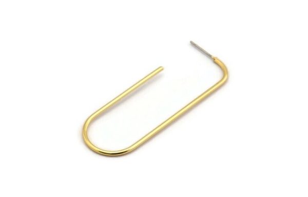 Gold Earring Wires, 2 Gold Plated Brass Earring Studs (57x20x1.5mm) D1622 H0893 For Cheap