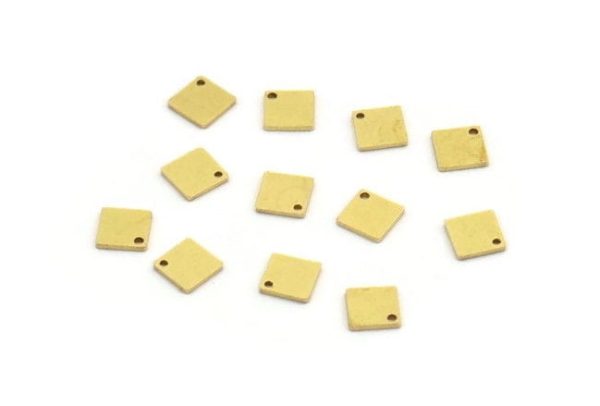 Brass Square Charm, 50 Raw Brass Square Shape Charms With 1 Hole, Geometric Findings (6x0.80mm) A6024 Supply