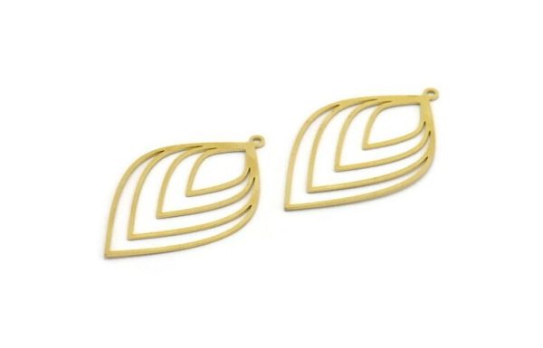 Brass Drop Charm, 4 Raw Brass Drop Shaped Charms With 1 Loop, Findings (42x25x0.60mm) A6429 Online Hot Sale - Image 2