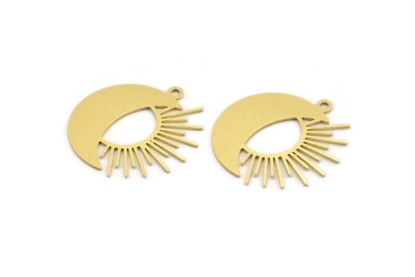 Brass Moon Charm, 10 Raw Brass Crescent Moon And Sun Shaped Charms With 1 Loop (23x23x0.60mm) A4048 Supply - Image 2