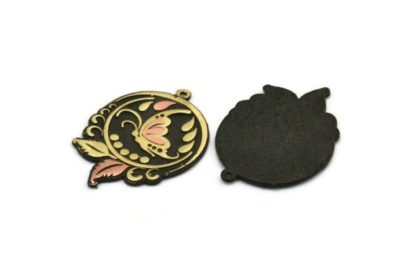 Brass Round Charm, Raw Brass And Raw Copper Butterfly Charm With 1 Loop, Copper Leaf Charms, Findings (32x23x1.5mm) N2256 on Sale - Image 3