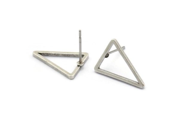 Silver Triangle Earring, 10 Antique Silver Plated Brass Triangle Stud Earrings (16x12x1.2x1mm) BS 1856 A1767 on Sale