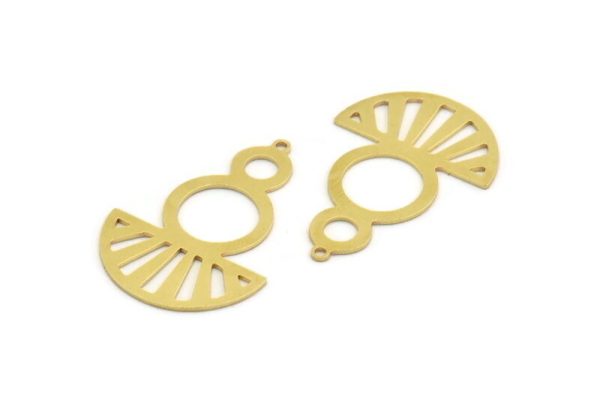Semi Circle Charm, 4 Raw Brass Round Patterned Half Moon Shaped Charms With 1 Hole (41x28x0.80mm) A5862 on Sale - Image 3