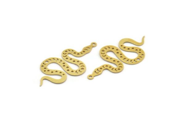 Brass Snake Charm, 8 Raw Brass Snake Pendants With 1 Loop, Charms, Findings (42x19x0.60mm) A5948 Online - Image 3