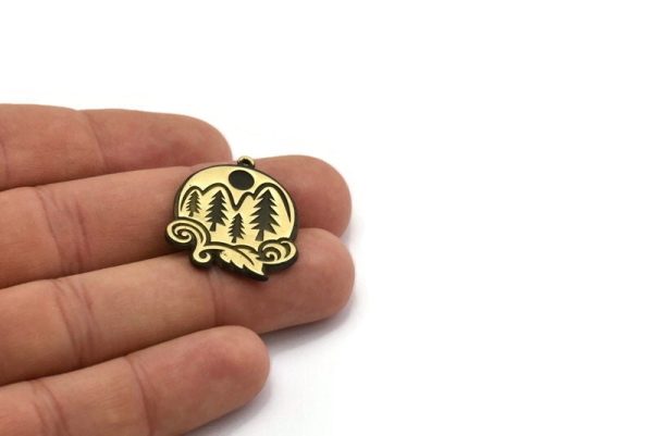 Brass Round Charm, Raw Brass Charm With 1 Loop, Mountain Findings, Tree Findings (28x24x1.5mm) N2235 Hot on Sale - Image 4