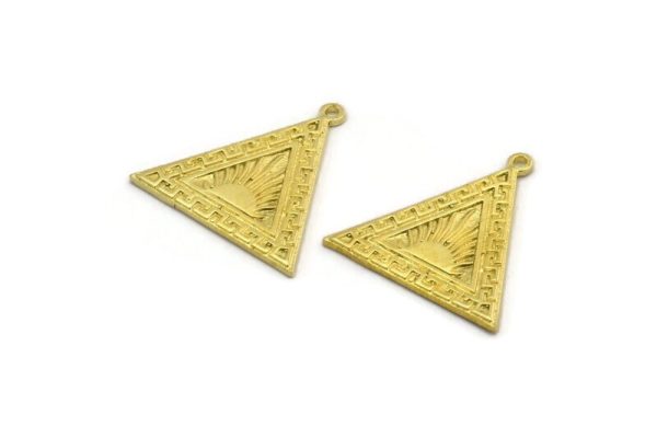 Brass Triangle Charm, 2 Raw Brass Triangle Charms With 1 Loop, Sun Findings, Sun Rising Findings (26x25x1.5mm) N2266 Sale - Image 2