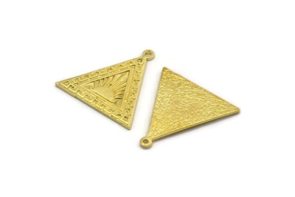 Brass Triangle Charm, 2 Raw Brass Triangle Charms With 1 Loop, Sun Findings, Sun Rising Findings (26x25x1.5mm) N2266 Sale - Image 3