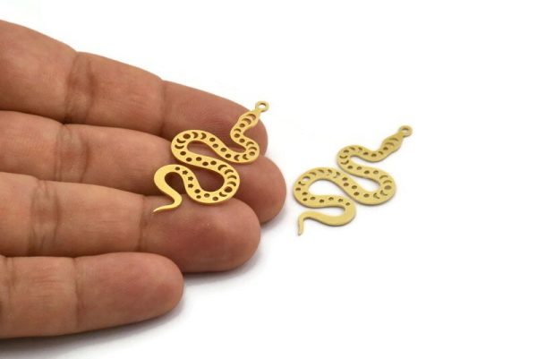 Brass Snake Charm, 8 Raw Brass Snake Pendants With 1 Loop, Charms, Findings (42x19x0.60mm) A5948 Online - Image 4