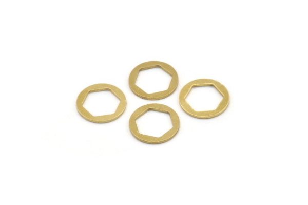 Brass Round Charm, 24 Raw Brass Hexagon Shaped Round Charms, Charm Pendants (15x1mm) A4061 For Sale - Image 2