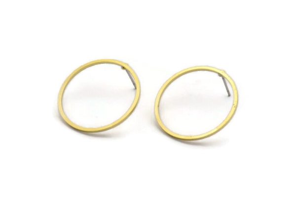 25mm Circle Earring, 8 Raw Brass Circle Stud Earrings (25x1x1mm) A3769 A5548 on Sale - Image 2