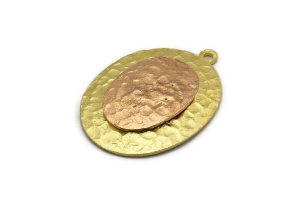 Brass Oval Charm, Raw Brass And Raw Copper Oval Charm With 1 Loop, Copper Charms, Mixed Material Findings (30x22x3.5mm) N2210 Hot on Sale