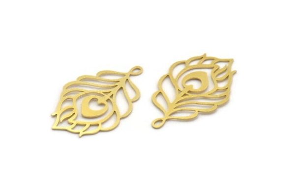 Brass Leaf Charm, 6 Raw Brass Leaf Charms With 1 Loop, Charm Pendants (34x20x0.60mm) A6322 Discount - Image 3