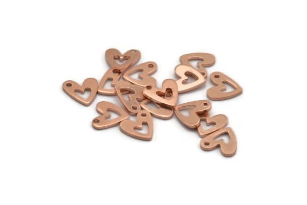 Copper Heart Copper, 50 Raw Copper Heart Charms With 1 Hole (8x1mm) M03395 Online - Image 2