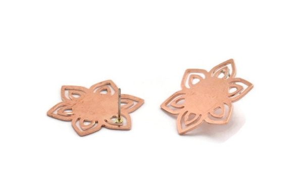 Copper Flower Earring, 2 Raw Copper Flower Stud Earrings (28x25x0.80mm) M02774 A5927 Online Hot Sale