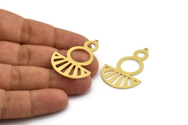 Semi Circle Charm, 4 Raw Brass Round Patterned Half Moon Shaped Charms With 1 Hole (41x28x0.80mm) A5862 on Sale - Image 4