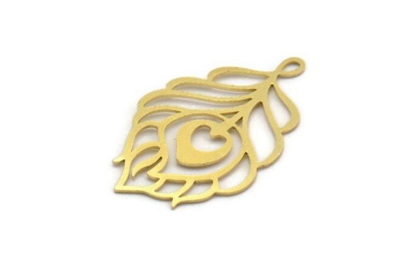 Brass Leaf Charm, 6 Raw Brass Leaf Charms With 1 Loop, Charm Pendants (34x20x0.60mm) A6322 Discount
