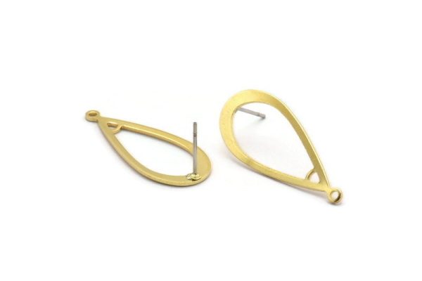 Brass Drop Earring, 8 Raw Brass Drop Stud Earrings With 1 Loop (30x13x1mm) D1083 A6438 Online Hot Sale