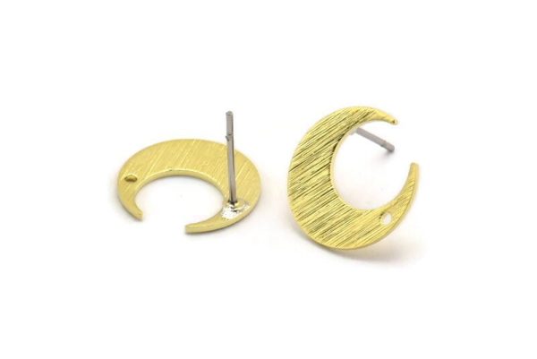 Brass Moon Earring, 6 Textured Raw Brass Crescent Moon Stud Earrings With 1 Hole (14x13.5x0.80mm) M01785 A5789 Online now