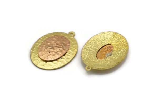 Brass Oval Charm, Raw Brass And Raw Copper Oval Charm With 1 Loop, Copper Charms, Mixed Material Findings (30x22x3.5mm) N2210 Hot on Sale - Image 3