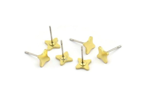 Brass Flower Earring, 12 Raw Brass Flower Stud Earrings (6x1mm) A4159 Fashion - Image 2
