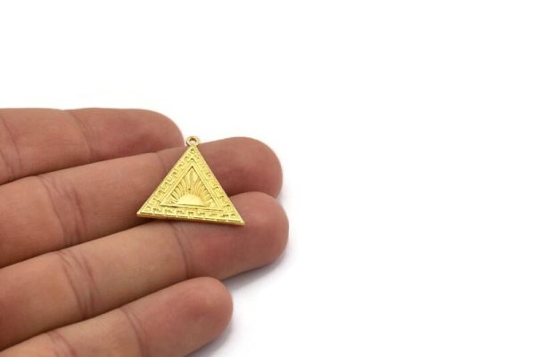 Brass Triangle Charm, 2 Raw Brass Triangle Charms With 1 Loop, Sun Findings, Sun Rising Findings (26x25x1.5mm) N2266 Sale - Image 4