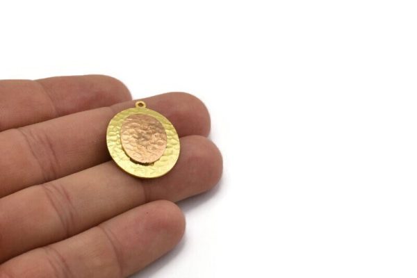 Brass Oval Charm, Raw Brass And Raw Copper Oval Charm With 1 Loop, Copper Charms, Mixed Material Findings (30x22x3.5mm) N2210 Hot on Sale - Image 4