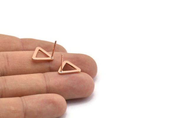 Rose Gold Triangle Earring, 6 Rose Gold Plated Brass Triangle Earring Posts, Pendants, Findings (11.5x13mm) E352 Q0522 Supply - Image 3