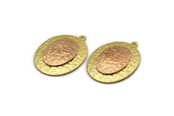 Brass Oval Charm, Raw Brass And Raw Copper Oval Charm With 1 Loop, Copper Charms, Mixed Material Findings (30x22x3.5mm) N2210 Hot on Sale - Image 2