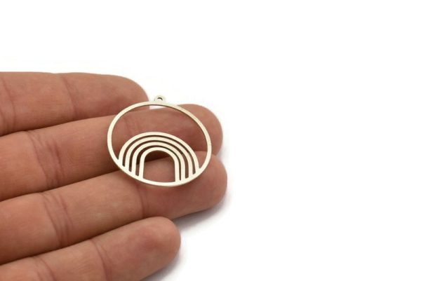 Silver Round Charm, 6 Antique Silver Plated Brass Rainbow Patterned Round Shaped Charms With 1 Loop, Findings (33x31x0.60mm) A5172 H0933 Discount - Image 4