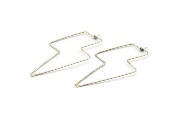Silver Lightning Earring, 8 Antique Silver Plated Brass Lightning Wire Earrings, Earring Findings (60x26x0.80mm) D1265 H1001 on Sale - Image 2