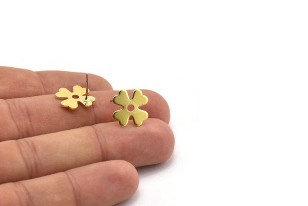 Brass Leaf Earring, 8 Raw Brass Clover Shaped Stud Earrings (14x0.80mm) A0925 A5779 Fashion - Image 3