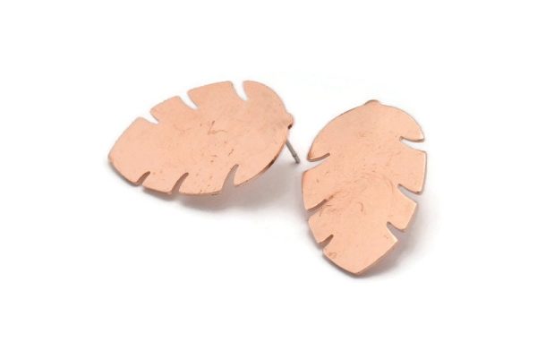 Copper Leaf Earring, 4 Raw Copper Leaf Stud Earrings (30x20x0.80mm) M01729 A5840 Online Sale - Image 2