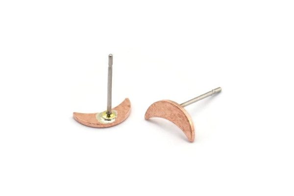 Copper Moon Earring, 12 Raw Copper Crescent Moon Stud Earrings (9x3x0.80mm) M01635 A5487 For Sale