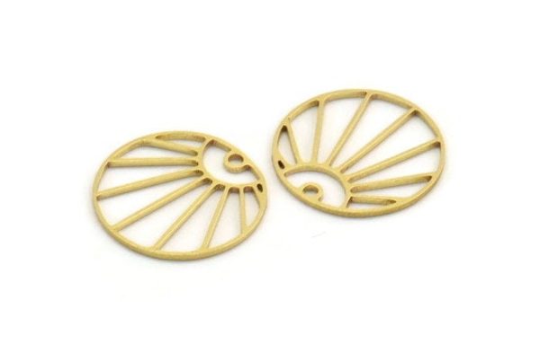 Brass Round Charm, 24 Raw Brass Rising Sun Patterned Round Shaped Charms With 1 Hole, Charm Pendants (18x0.80mm) A5572 Online Sale - Image 3