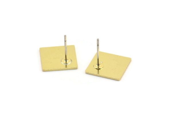 Brass Square Earring, 8 Raw Brass Square Shaped Stud Earrings (16x12x0.80mm) A3978 Sale - Image 2