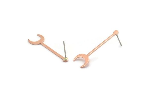 Copper Moon Earring, 8 Raw Copper Crescent Moon Stud Earrings (30x9x0.80mm) M02035 Discount