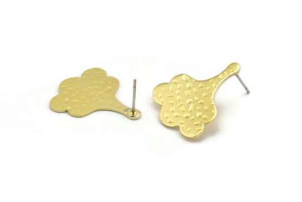 Brass Leaf Earring, 4 Hammered Raw Brass Leaf Stud Earrings (25x21x0.80mm) M03317 Fashion
