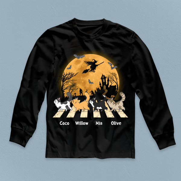 Halloween Night Cat Personalized Shirt, Halloween Gift, Personalized Gift for Cat Lovers, Cat Mom, Cat Dad - TS308PS02 For Cheap - Image 5